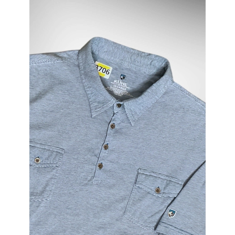 Kuhl Polo Shirt Mens 2XL Short Sleeve Blue Stripe Cotton Blend Pockets
